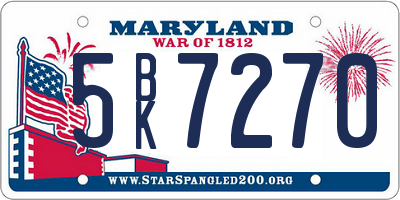 MD license plate 5BK7270