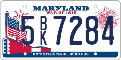 MD license plate 5BK7284