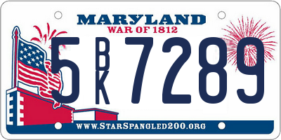MD license plate 5BK7289