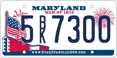 MD license plate 5BK7300