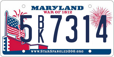 MD license plate 5BK7314
