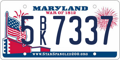 MD license plate 5BK7337
