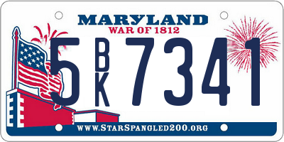 MD license plate 5BK7341