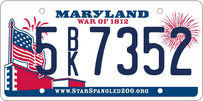 MD license plate 5BK7352