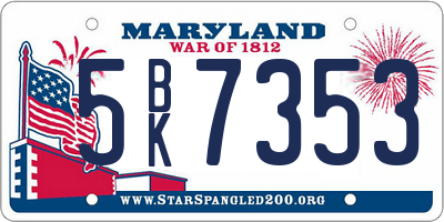 MD license plate 5BK7353