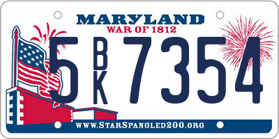 MD license plate 5BK7354