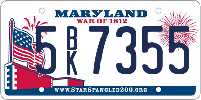 MD license plate 5BK7355