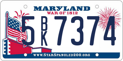 MD license plate 5BK7374