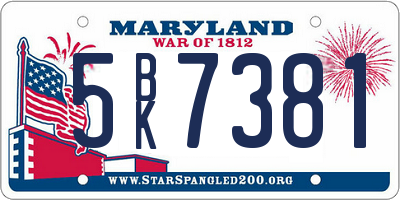 MD license plate 5BK7381