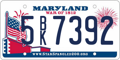 MD license plate 5BK7392