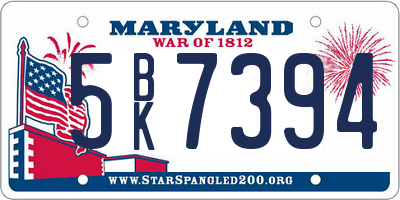 MD license plate 5BK7394