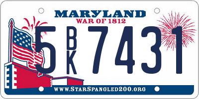 MD license plate 5BK7431