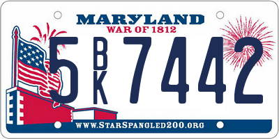 MD license plate 5BK7442