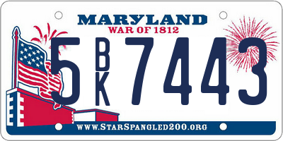MD license plate 5BK7443