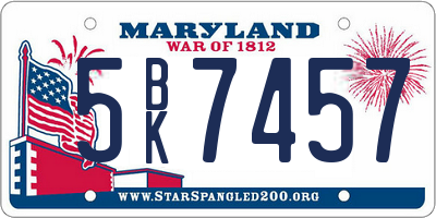MD license plate 5BK7457