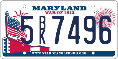 MD license plate 5BK7496