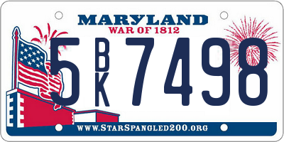 MD license plate 5BK7498