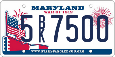MD license plate 5BK7500