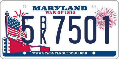 MD license plate 5BK7501
