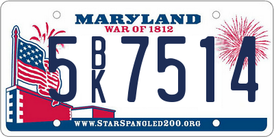 MD license plate 5BK7514