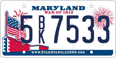 MD license plate 5BK7533