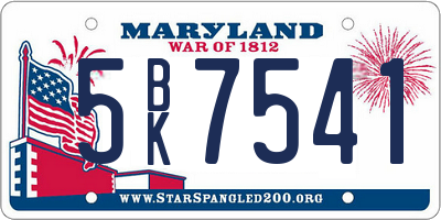 MD license plate 5BK7541
