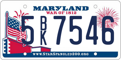MD license plate 5BK7546