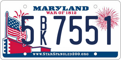 MD license plate 5BK7551