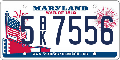 MD license plate 5BK7556
