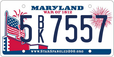 MD license plate 5BK7557