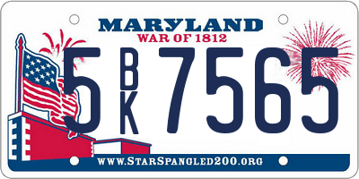 MD license plate 5BK7565