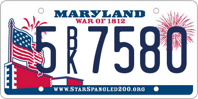MD license plate 5BK7580