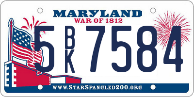 MD license plate 5BK7584