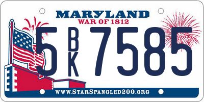 MD license plate 5BK7585