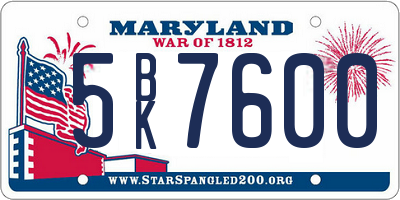 MD license plate 5BK7600