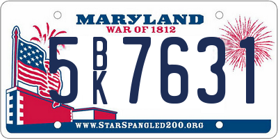 MD license plate 5BK7631