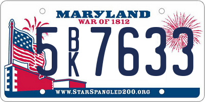MD license plate 5BK7633
