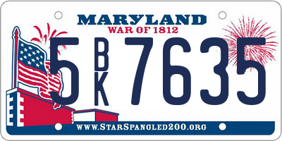 MD license plate 5BK7635