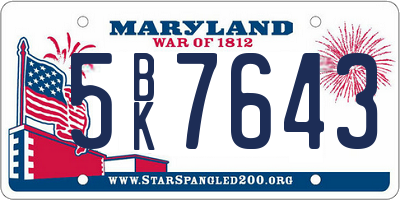 MD license plate 5BK7643