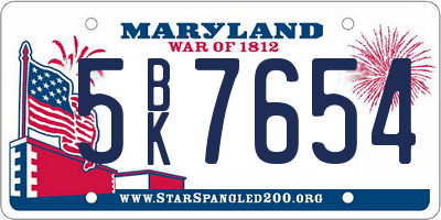 MD license plate 5BK7654