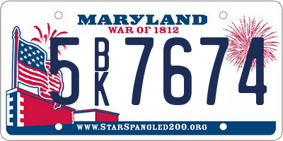 MD license plate 5BK7674