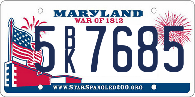 MD license plate 5BK7685