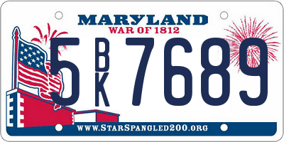 MD license plate 5BK7689