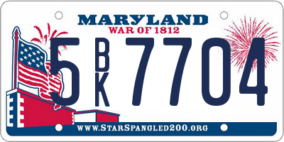 MD license plate 5BK7704