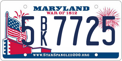 MD license plate 5BK7725