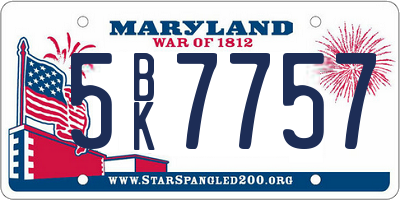 MD license plate 5BK7757