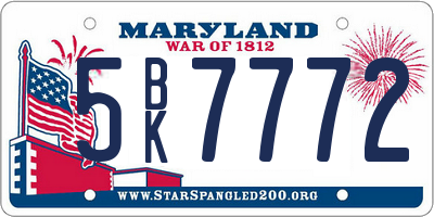 MD license plate 5BK7772