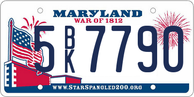 MD license plate 5BK7790