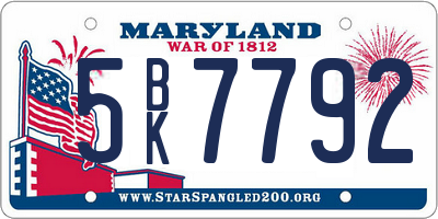 MD license plate 5BK7792