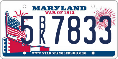 MD license plate 5BK7833